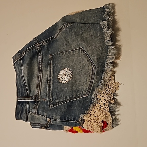 Hand Crafted Upcycled Denim Crochet Shorts Granny Square Handmade High rise 29 - Picture 17 of 17